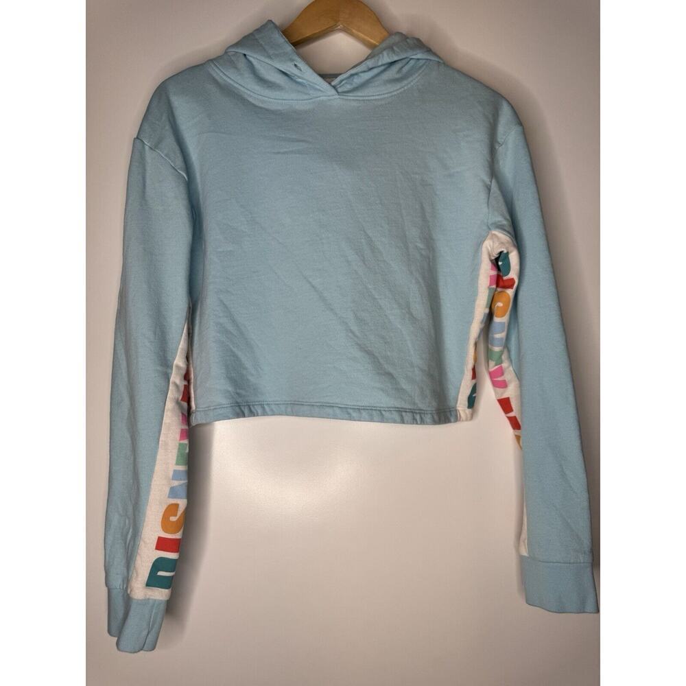 Disney Womens Magic Cropped Hoodie Sweater Small Light Blue Sweatshirt Logo - Picture 2 of 7